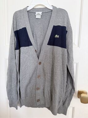 Lacoste Grey Cardigan with Navy Panels